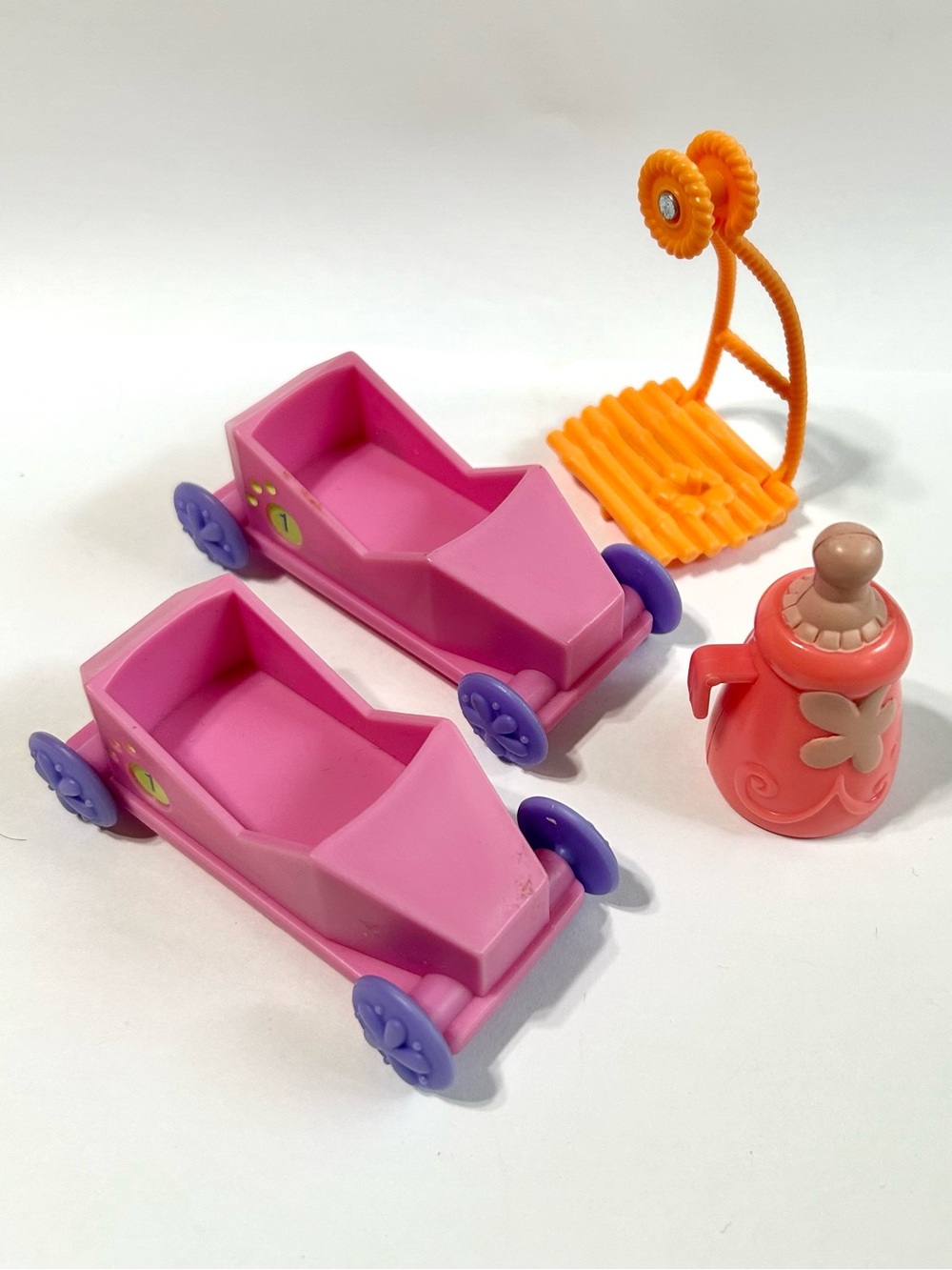 2 Littlest Pet Shop Racecars, Magic Motion Replacement Bottle & Orange Swing LPS